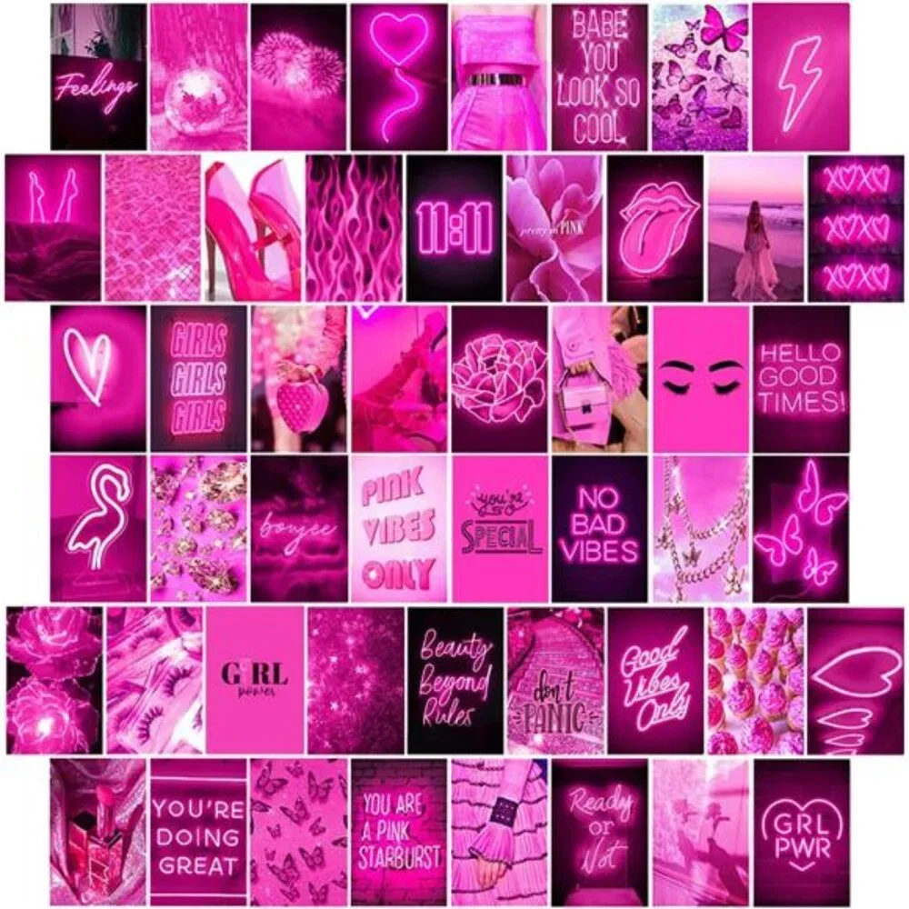 Pink Neon Wall Collage Kit Aesthetic Pictures, Trendy Room Decor